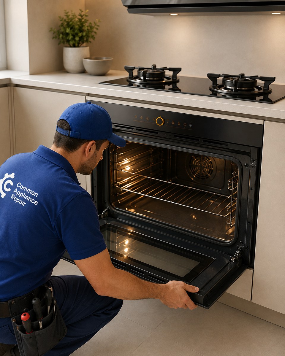 Common Appliance Repair technician servicing a built-in oven